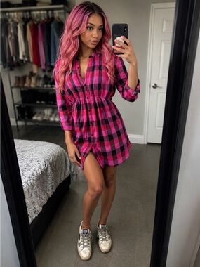 🩷🖤 Vintage Victoria’s  Secret PINK Y2K Flannel Bling Dress 🖤🩷